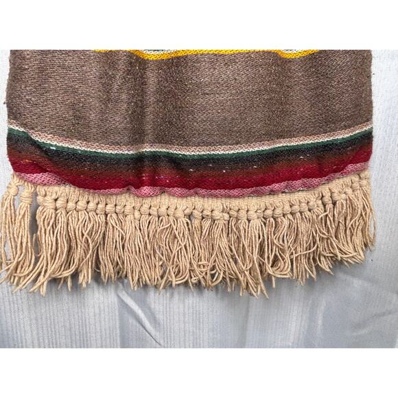 Vtg Style Boho Shoulder Bag Striped Multicolored Fringed Wood Accent Jute Straps - Picture 3 of 12